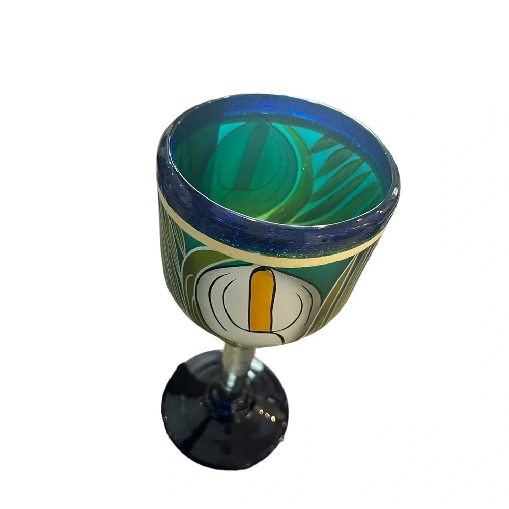 Talavera Hand Painted Cobalt Goblet Calla Lily One